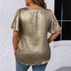 T Shirts For Women Pleated R-Neck Dressy Casual Blouses Printing Short Sleeve Summer Tops Loose Fit