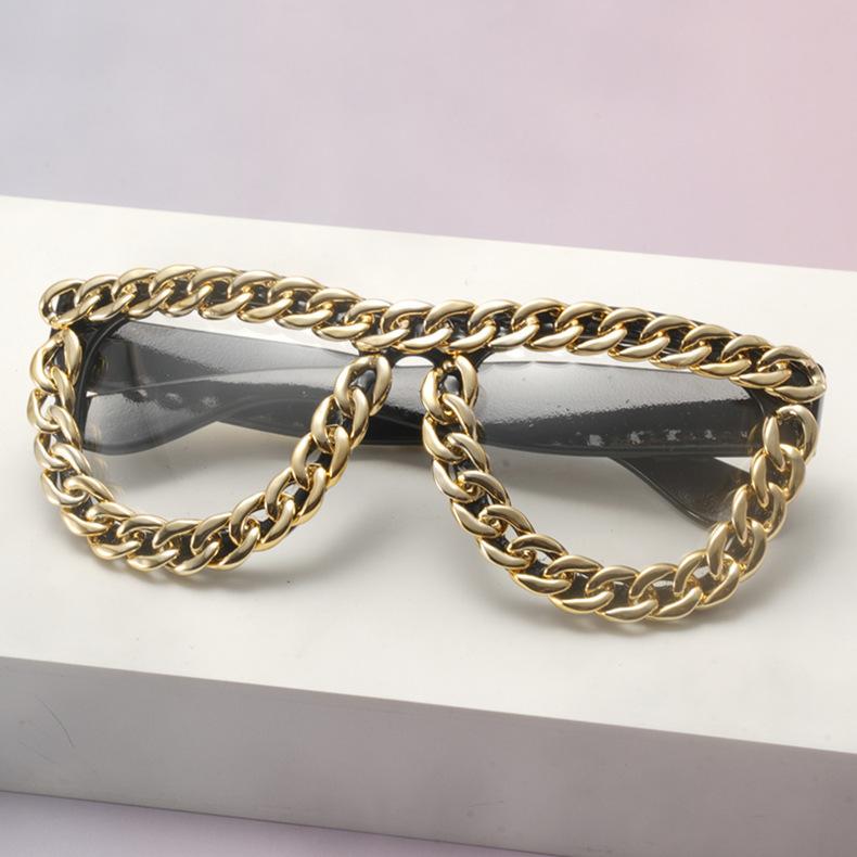 New European and American trend square glasses gold chain sunglasses pompous punk sunglasses party retro sunglasses