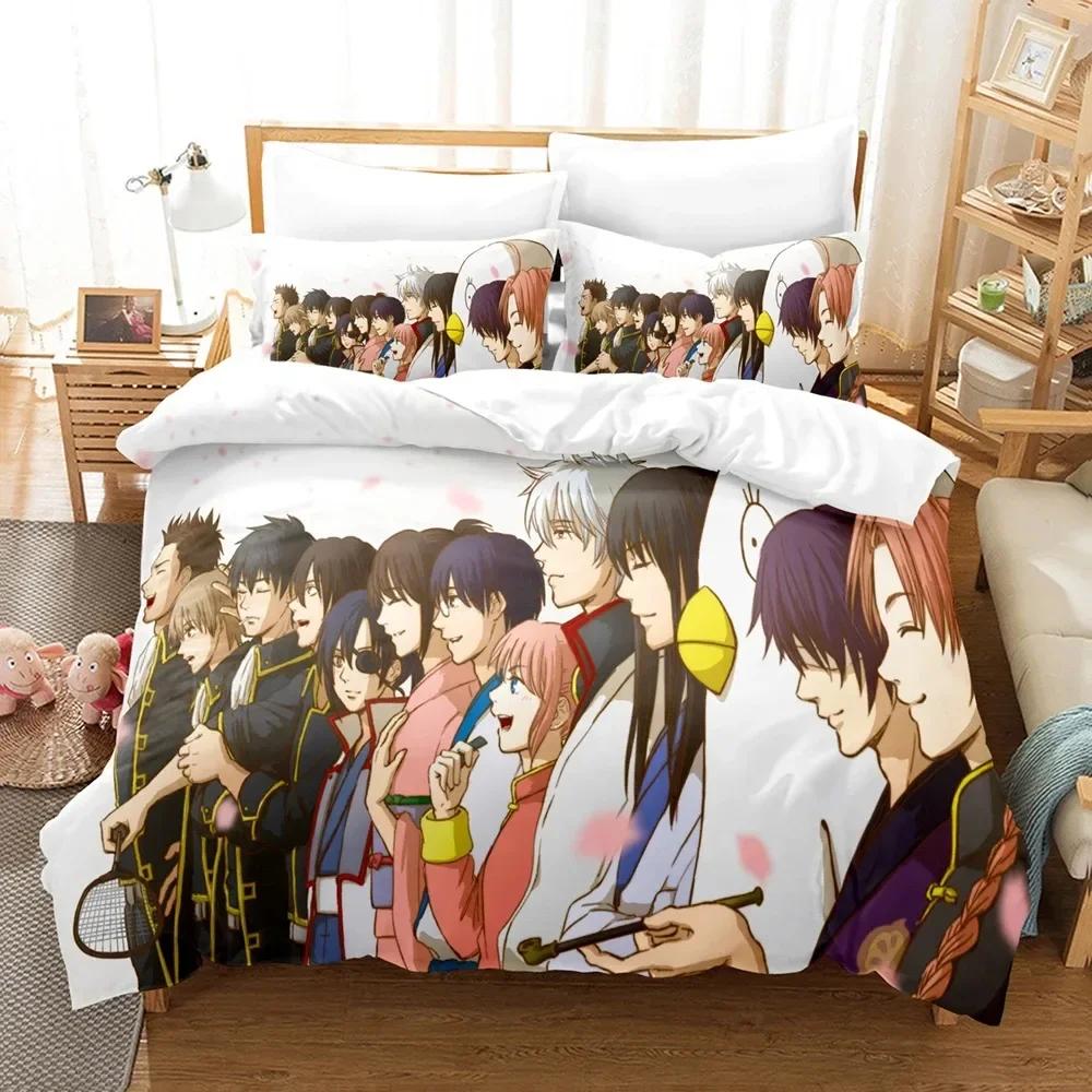 3D-Druck Anime Gintama Gintoki Komfortabler Bettbezug Kissenbezug Bettwäsche-Set Kinderzimmer Dekoration Heimtextilien