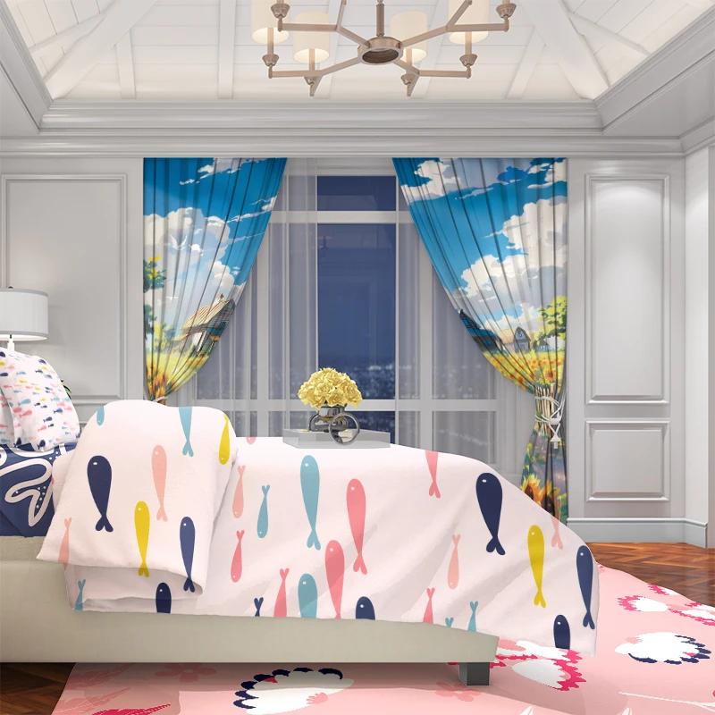 Sunflowers Landscape - HD printed curtain - Polyester material - Suitable for bedroom   living room   study (customizable)