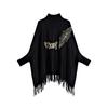 Autumn and Winter New Shawl Cape Female Letter Beads Embroidered Bat Sleeves Medium and Long Turtleneck Sweater Slim Knitted Sweater