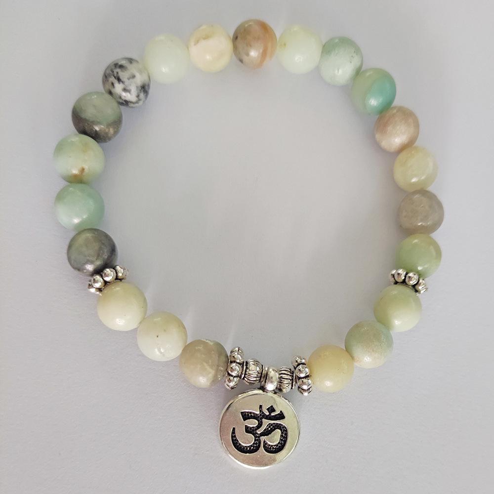 8mm Frosted Amazonite Lotus Yoga Pendant Mala Bracelet