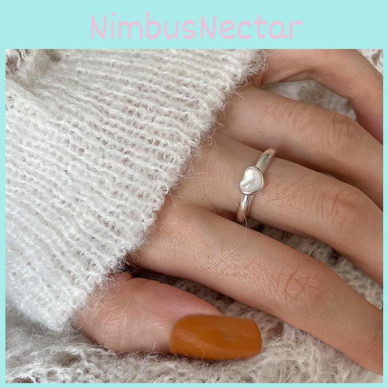 Exquisite White Shell Heart Ring For Women Stylish Elegant Geometric Adjustable Copper Jewelry