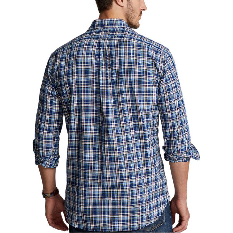 Polo Ralph Lauren FW22 Plaid Logo Embroidered Polo Shirt Men Shirts Blue 16822595-999