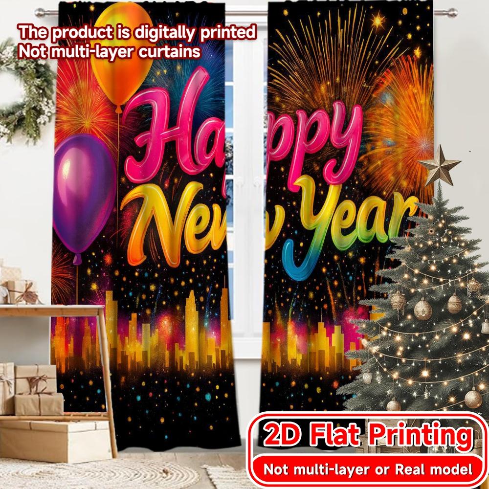 

2D Flat Printing 2pcs Festive Celebration Modern Pattern Curtains Durable 100% Polyester Fabric Curtains Room Decor Ldeal for 100*130 Grommet Top 1pcs