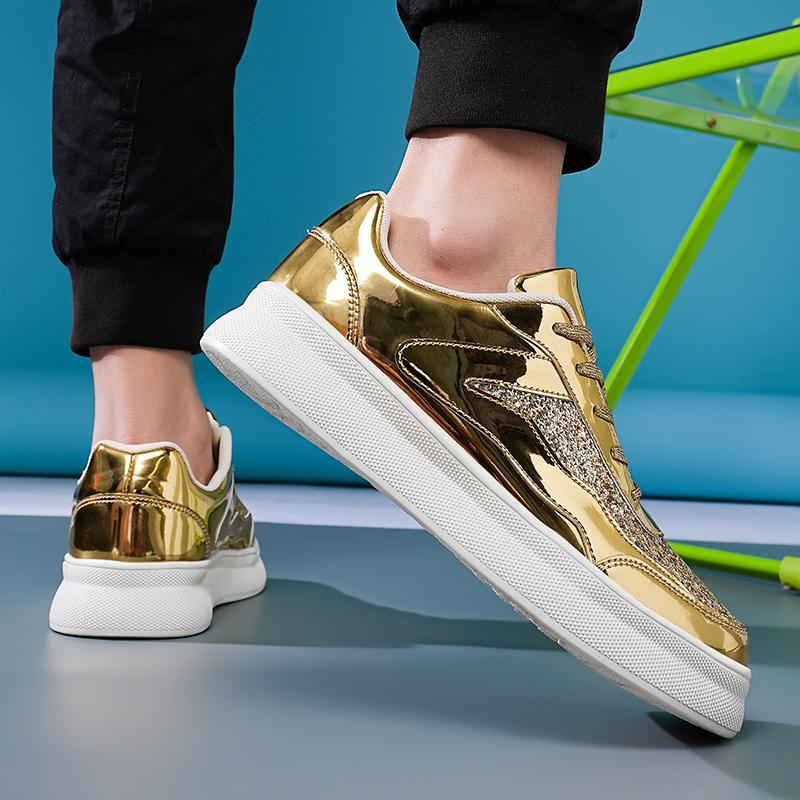Men Sparkling Shoes Couple Lightweight  Black Gold Women’s Low Thick Sole Platform Sneakers for School Student Plus Size