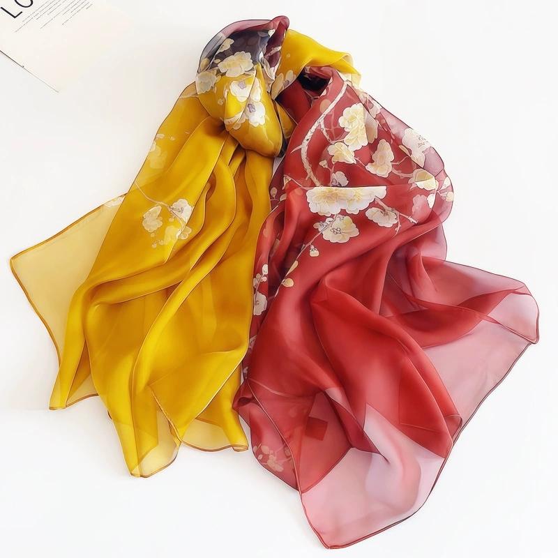 Spring Summer Women Large-size Printed Beach Shawls Muslim Hijabs Travel Thin Sunscreen Scarf/Scarves 100% Silk Beach Scarf
