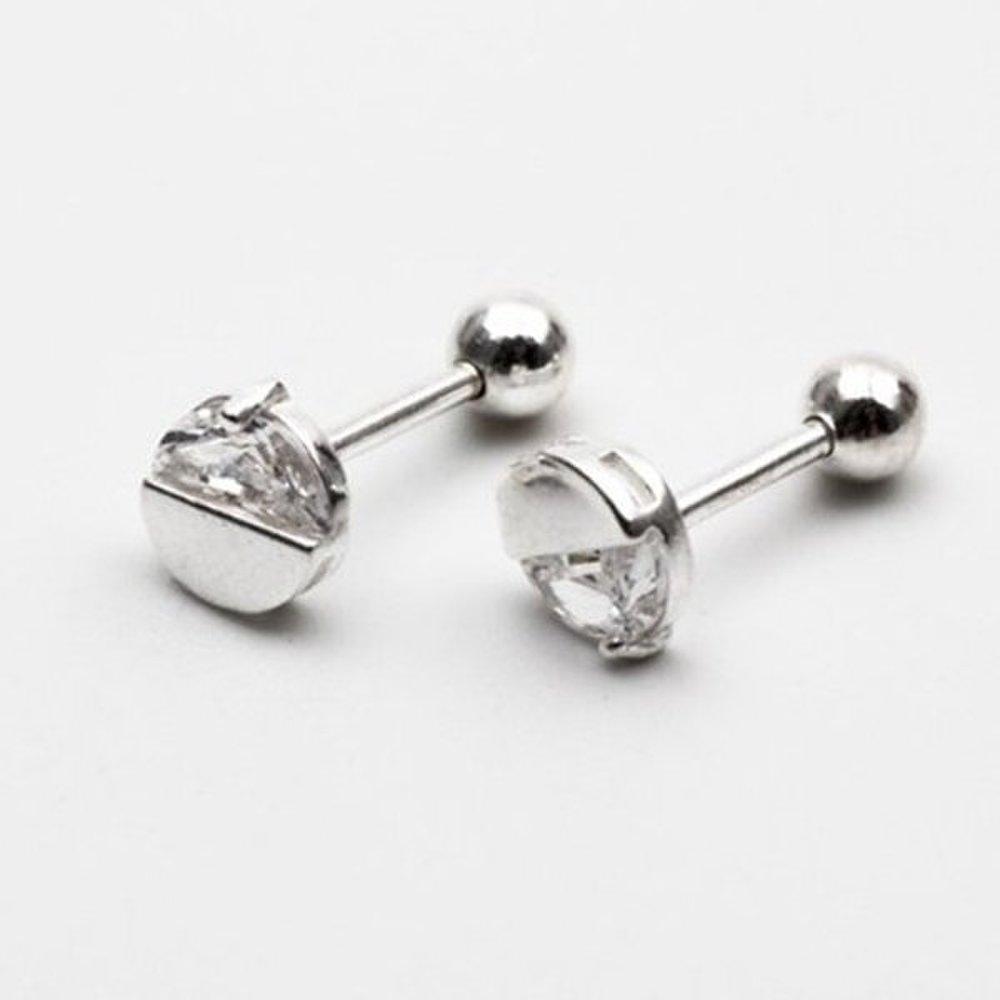 

[Aslit] Silver Piercing Earrings 925 Circle Half Cubic Daily