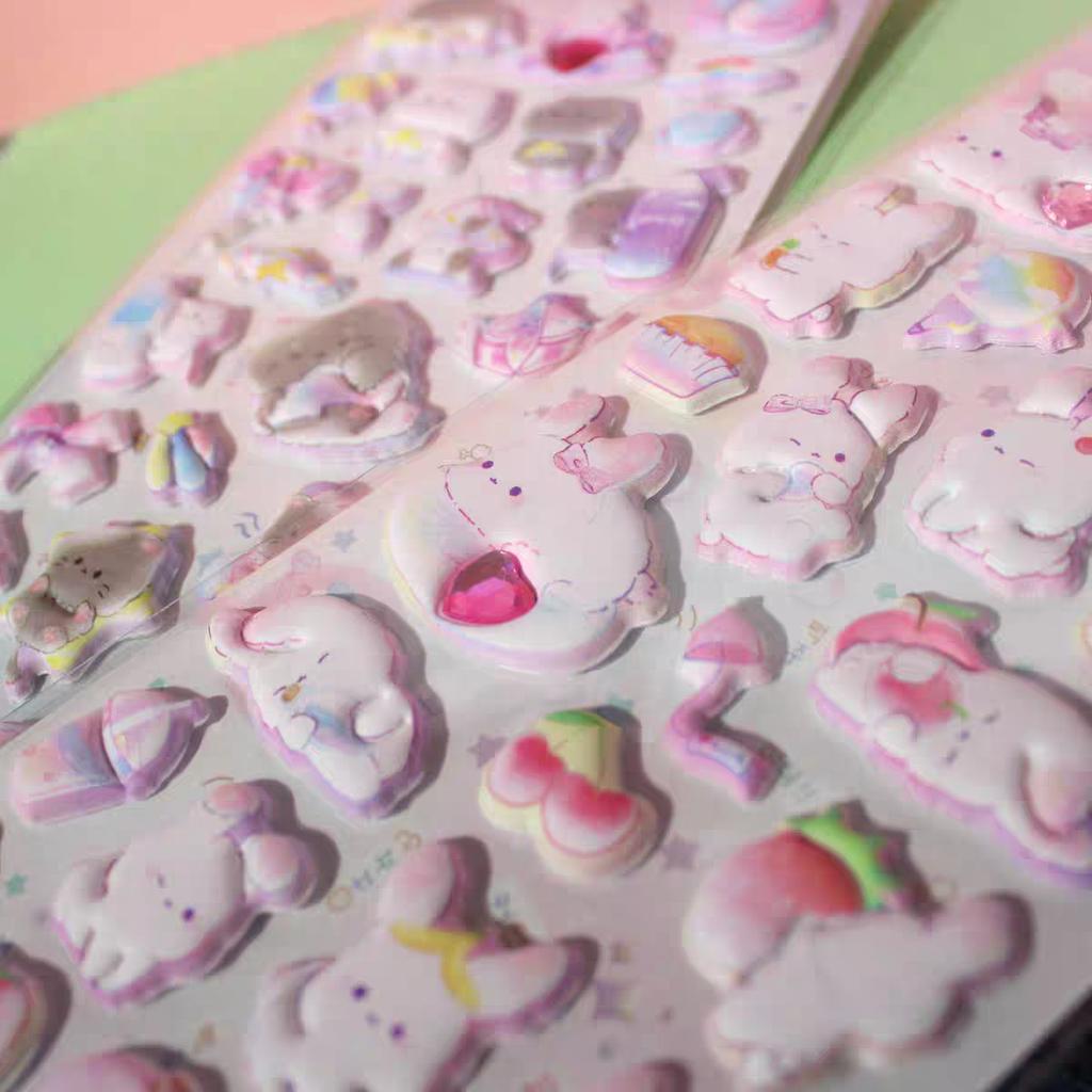 4 pcs Cartoon Animals Dream Bear Rabbit 3D Puffy Sticker Scrapbooking Diy Journal Stationery Sticker Cute Decor School Supplies