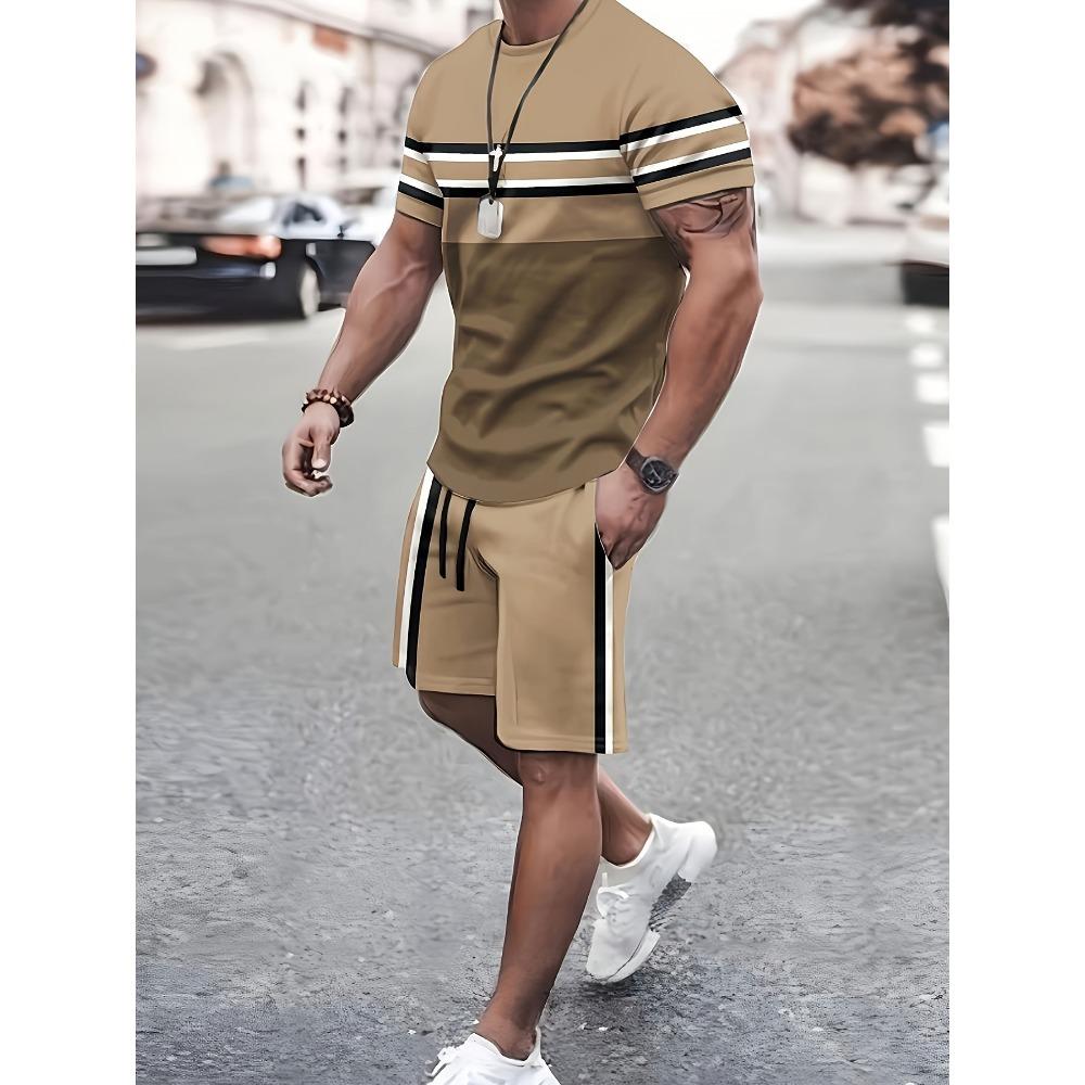 Fashion Casual Men's T-shirt Shorts Set Summer 3D Printed Men's Clothing Daily Elastic Waist Shorts Short Sleeve Set
