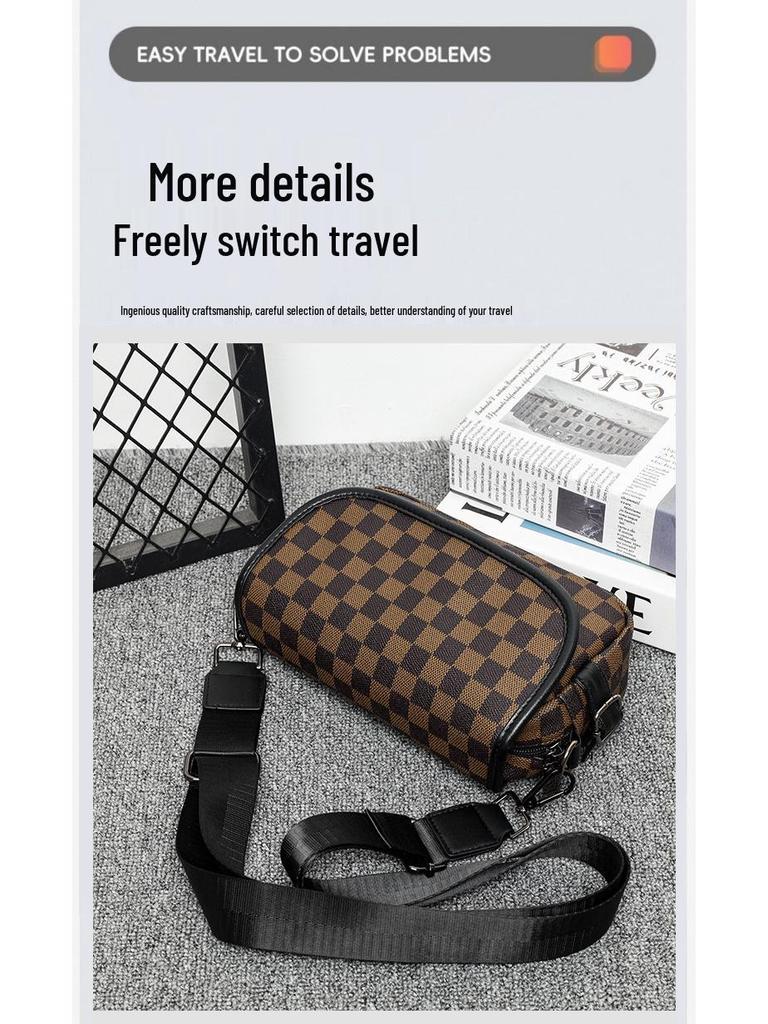 Trendy Plaid Men's Shoulder & Chest Crossbody Bag
