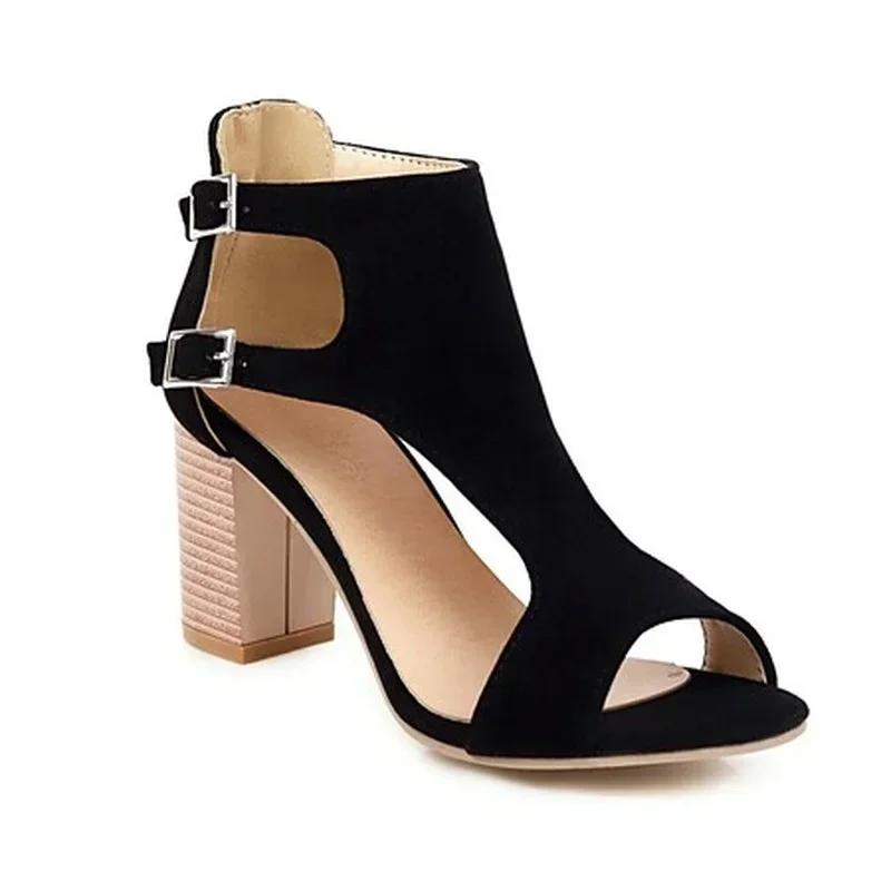 Frühling und Sommer Neue Stil, Mode, High Heels frauen Sandalen T-schnalle Casual Offene spitze Schuhe 7cm Plus größe 34-45