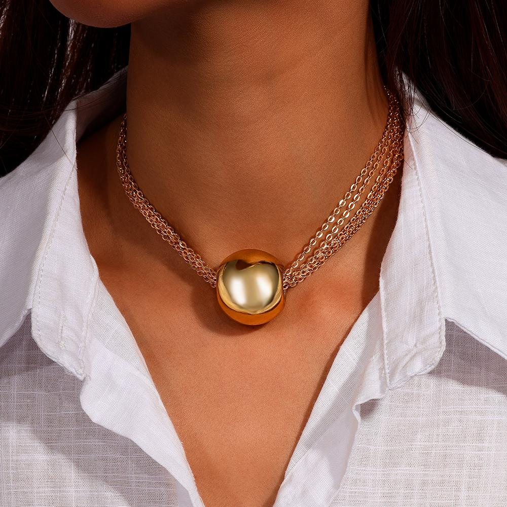 Fashion Gold Color Beaded Necklace for Women Multi Layer Round Beads Choker Necklaces Punk Jewelry Gifts