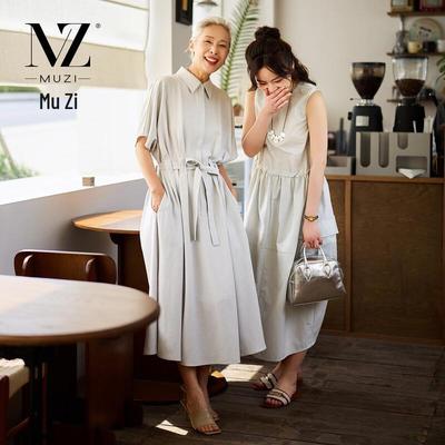 Muzi Linen Blend Summer Short-Sleeve Midi Dress