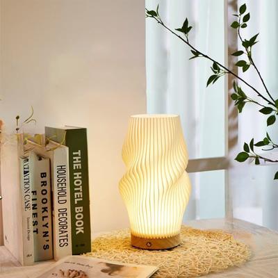 Rechargeable Table Lamp USB Night Light Bedside Ambient Light Solid Wood Eye Protection Decoration 3D Bedroom Creative Ornaments