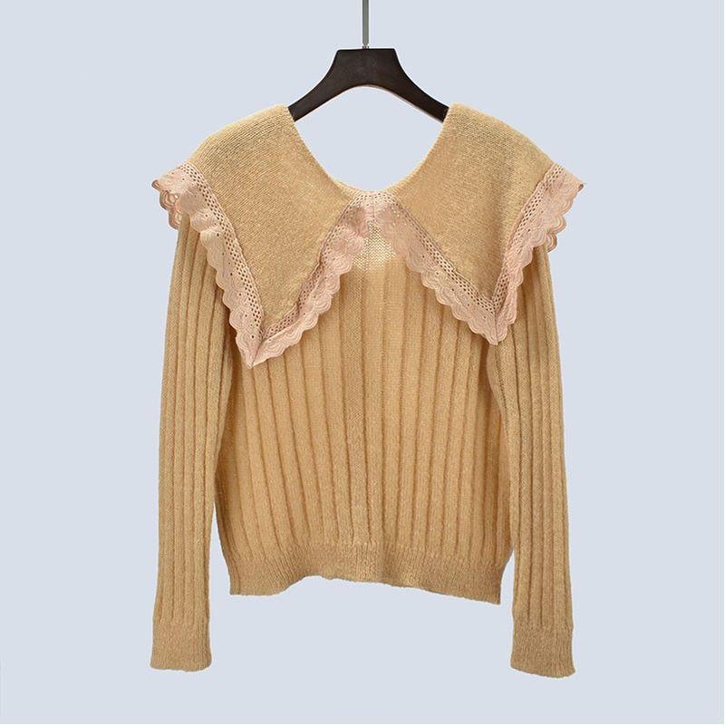 Autumn Doll Collar Pure Color Knitting Sweater Breasted Cardigan Jacket Long-Sleeved Loose and Lazy Style Women's Clothing
