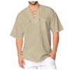 Mens Cotton Linen Shirts  Casual Beach Hippie Shirt Short Sleeve V Neck Yoga Tops