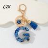 Portable Key Organizer Blue Series Keychain Pendant, Initial Letter Charm Chain with Eyes Tassel Design, A-Z Holder for Bags Backpacks Cars