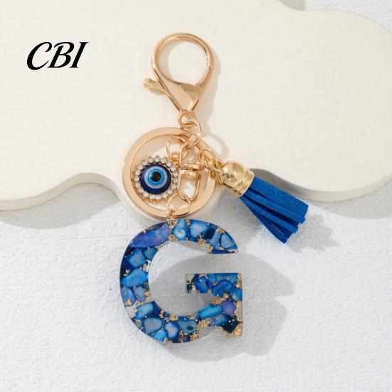 Portable Key Organizer Blue Series Keychain Pendant, Initial Letter Charm Chain with Eyes Tassel Design, A-Z Holder for Bags Backpacks Cars