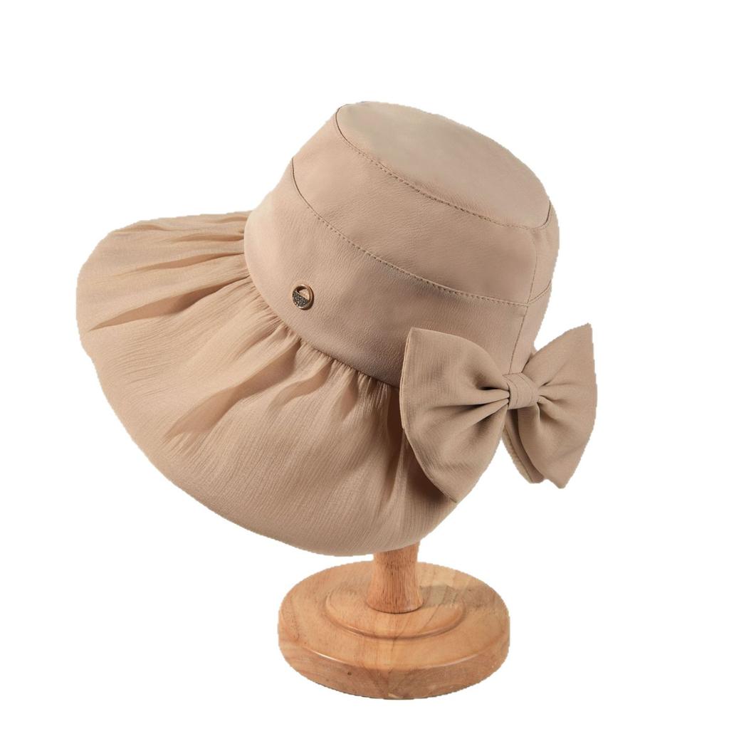 New big brim sun hat women's summer Korean version sun protection bucket hat casual versatile sun hat peach heart bow