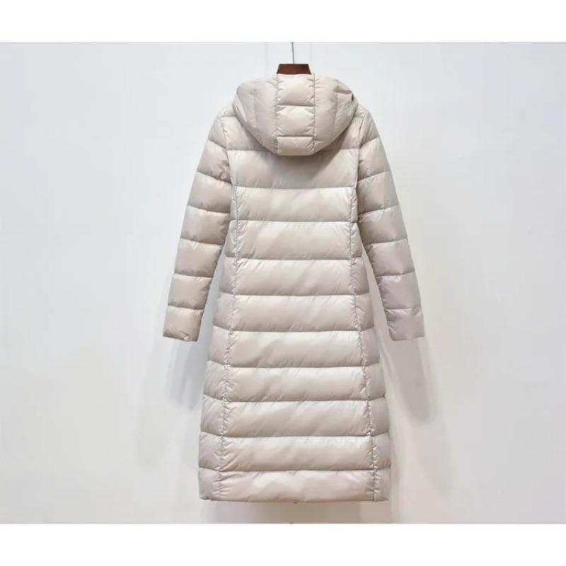 Johnature Women Hooded Zipper Warm Down White Coats Long Sleeve Slim Fashion Clothes Autumn Long Down Coats