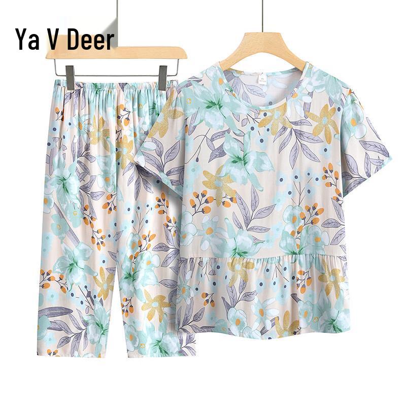 Yalu Women's Summer Short-Sleeve Capris Pajama Set
