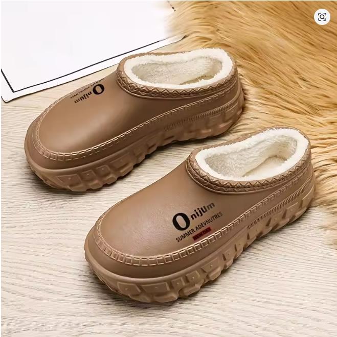 Men Women Winter Slip-on Sandals Couples Style Thick Sole Height Increase Fur Lined Warm Footwear