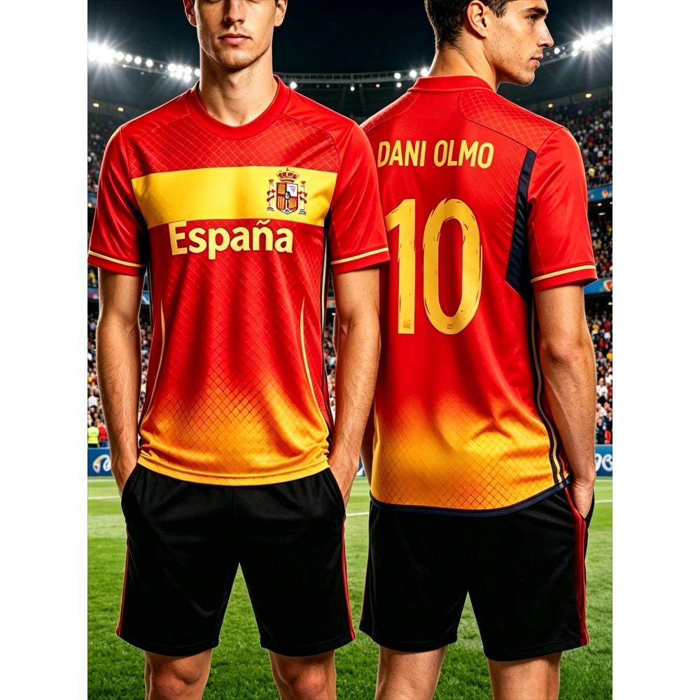 Heren T-shirts voor de Zomer Spaans Jersey T-shirt Spaanse Vlag Print Buiten Sport Ademend Rond Hals T-shirt Dames T-shirt