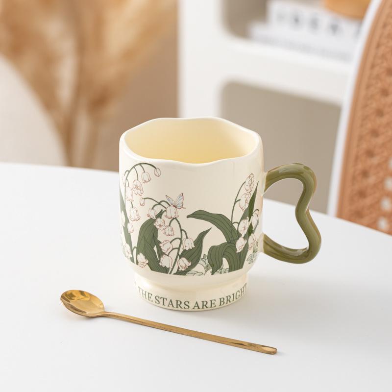 Linglong Flower Coffee Cup And Saucer Set High Value Ceramic Original Watercolor Painting Fashion Ceramic Coffee Cup And Saucer