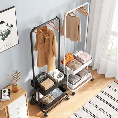 Multilayer Rolling Coat Rack with Shelves and Adjustable Height