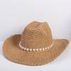 Popular Hollow Woven Western Denim Straw Hat Men's and Women's Summer Sunscreen Sunshade Wide-brimmed Beach Hat