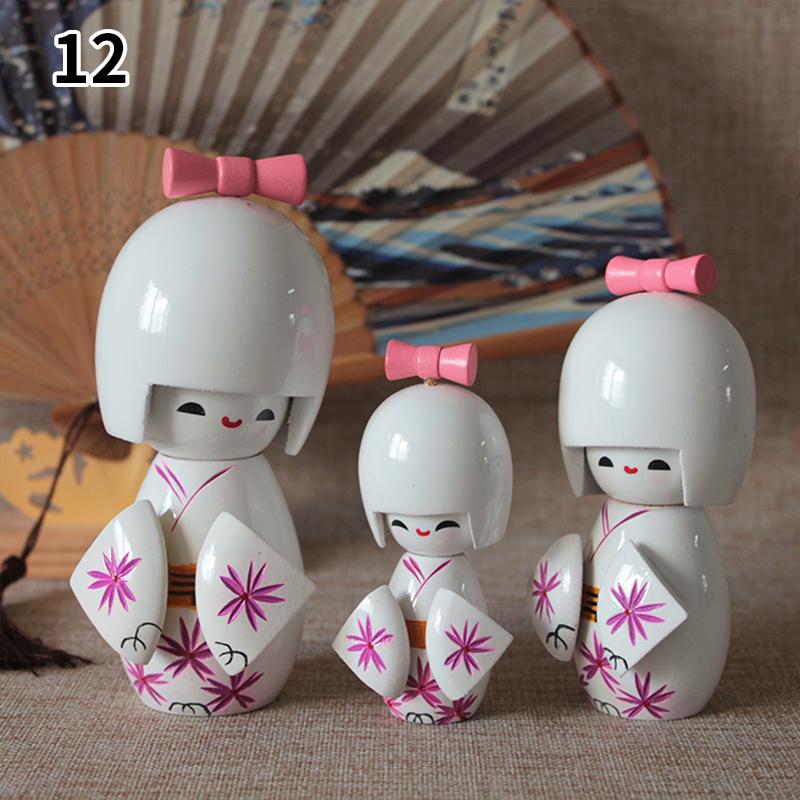 3Pcs/Set Japanese Geisha Kimono Figurine Asian Kokeshi Girl Statue Figure Toy Wooden Traditional Oriental Decor Ornaments