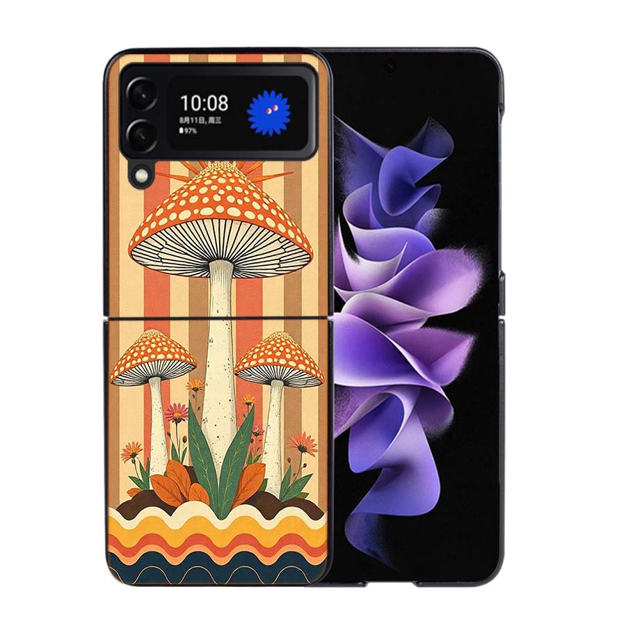 Boho Hippie Pilz Sonnenaufgang Handyhülle Für Samsung Z Flip 7 6 5G Galaxy Z Flip4 Z Flip5 Z Flip3 Hülle Schwarze Harte PC Schale Schutz