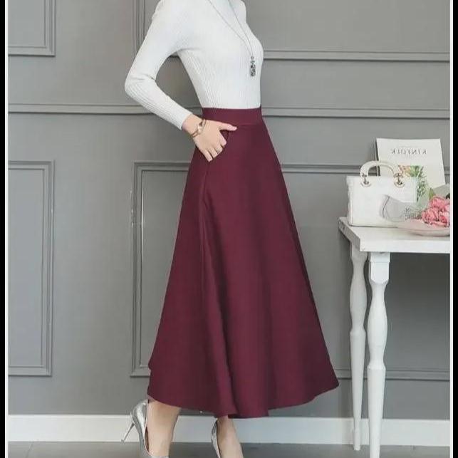 Korean-Style Mid-Length High Waist Elastic Skirt for Women