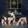 Christmas Deer Yard Art 1 Pc/ 3 Pcs Metal Decoration Outdoor Reindeer Statues with Lively Pose LED Light Easy Assembly Glowing Ornament for