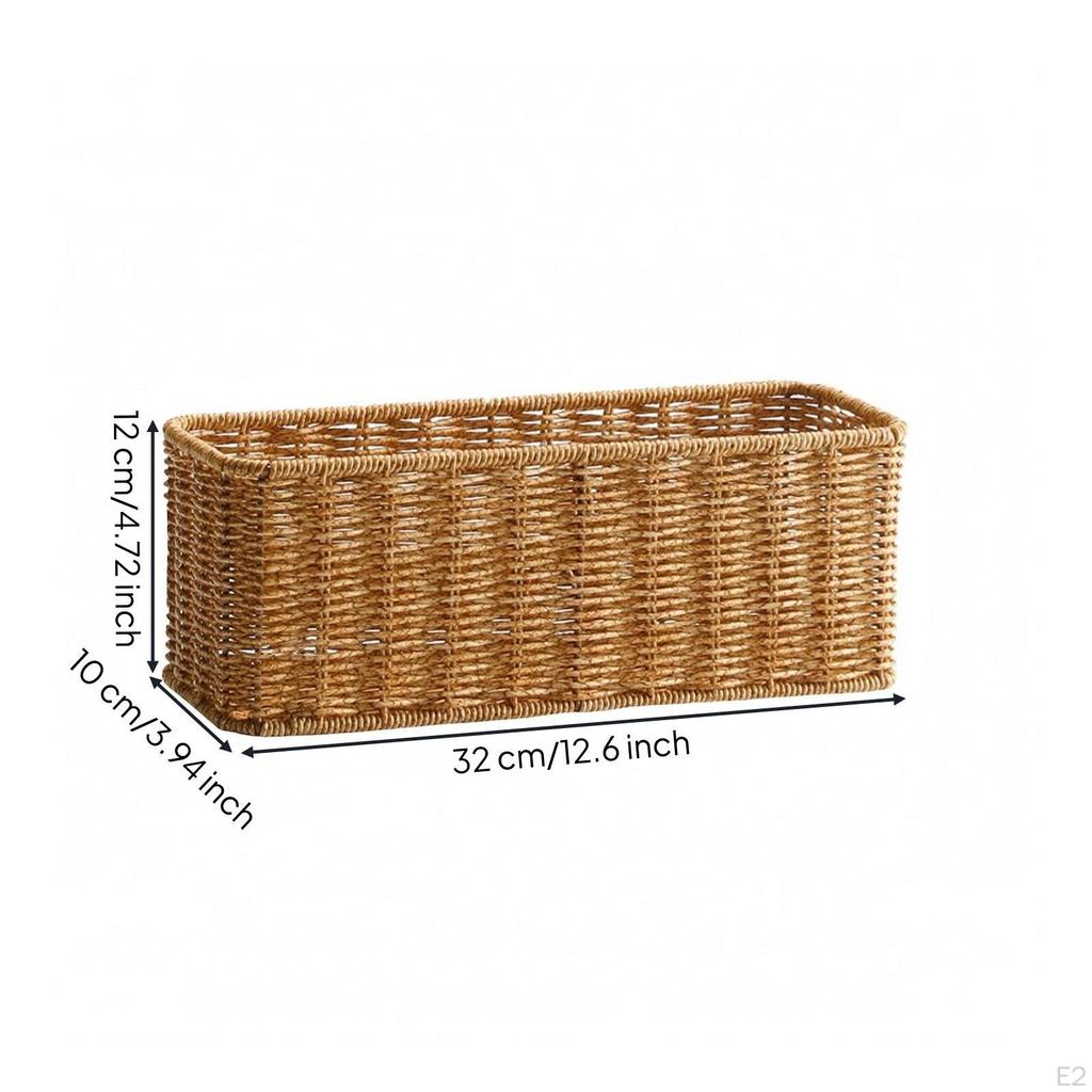 Faux Rattan Basket Light Brown Woven Handwoven Texture Open Top Organizer Bin for Countertop,