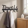 Towel Holder with Plaque Black Metal Rack Hooks Flat Iron Wall Hook for Washroom,