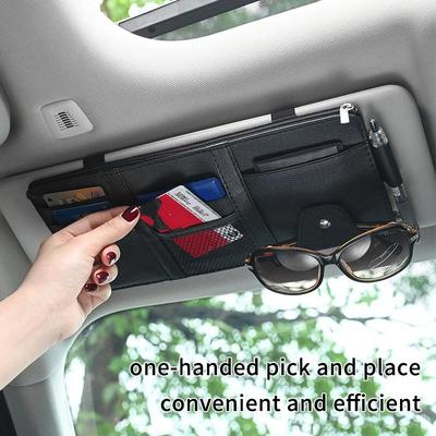 Sunshade Storage Bag Pu Leather Multi-Pocket Net Zipper Car Sun Visor Organizer Sunglasses Holder For Car Interior Accessories