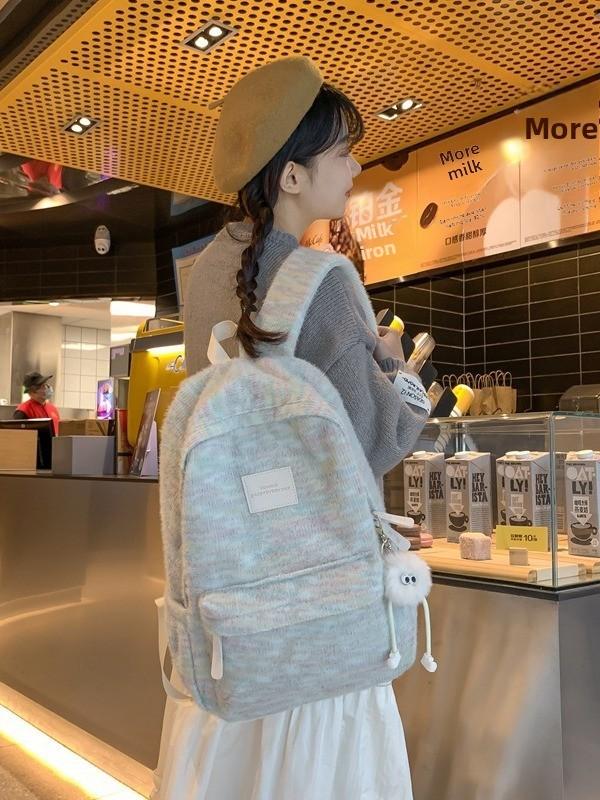 Soft Plush Girls School Backpack With Material And Letter Pattern For Middle School Students
