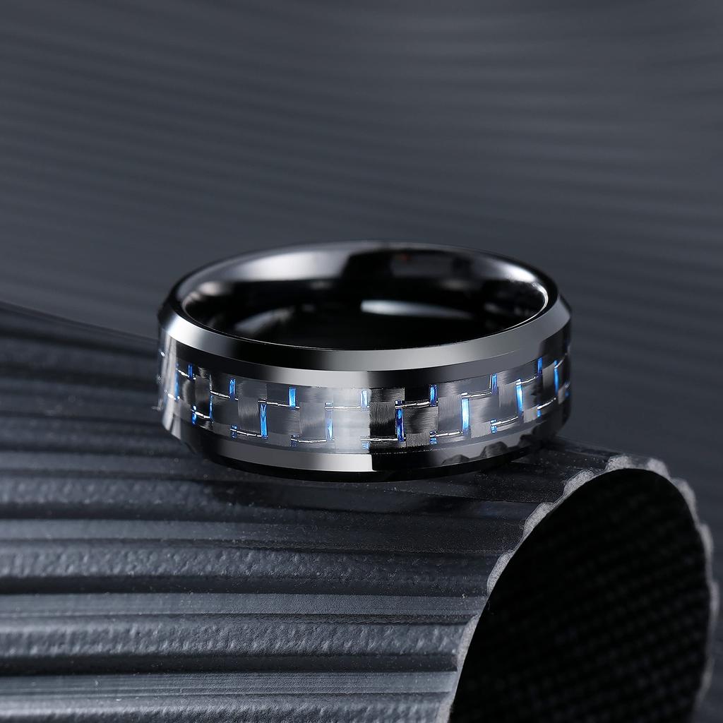 Klassischer 8-mm-Herrenring aus Titan-Edelstahl mit Inlay-Schwarz-Blau-Kohlefaser-Ring, Hochzeitsschmuck, Weihnachtsgeschenk-Zubehör