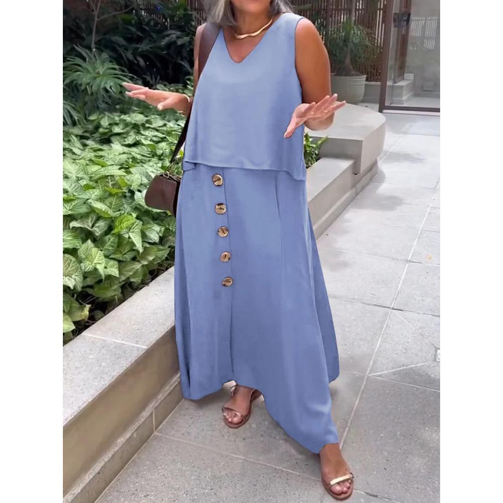 Women's Fashionable Casual Loose Sleeveless Plus-size Dress Set