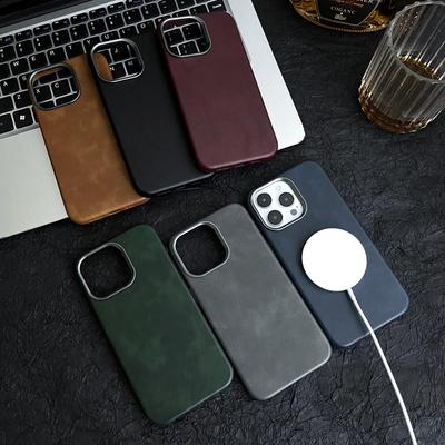 For iPhone 16 Plus 15 Pro14 13 Pro Max Shockproof Magnetic Retro PU Leather Metal Frame Pc Hard Plain Color Slim Case Cover