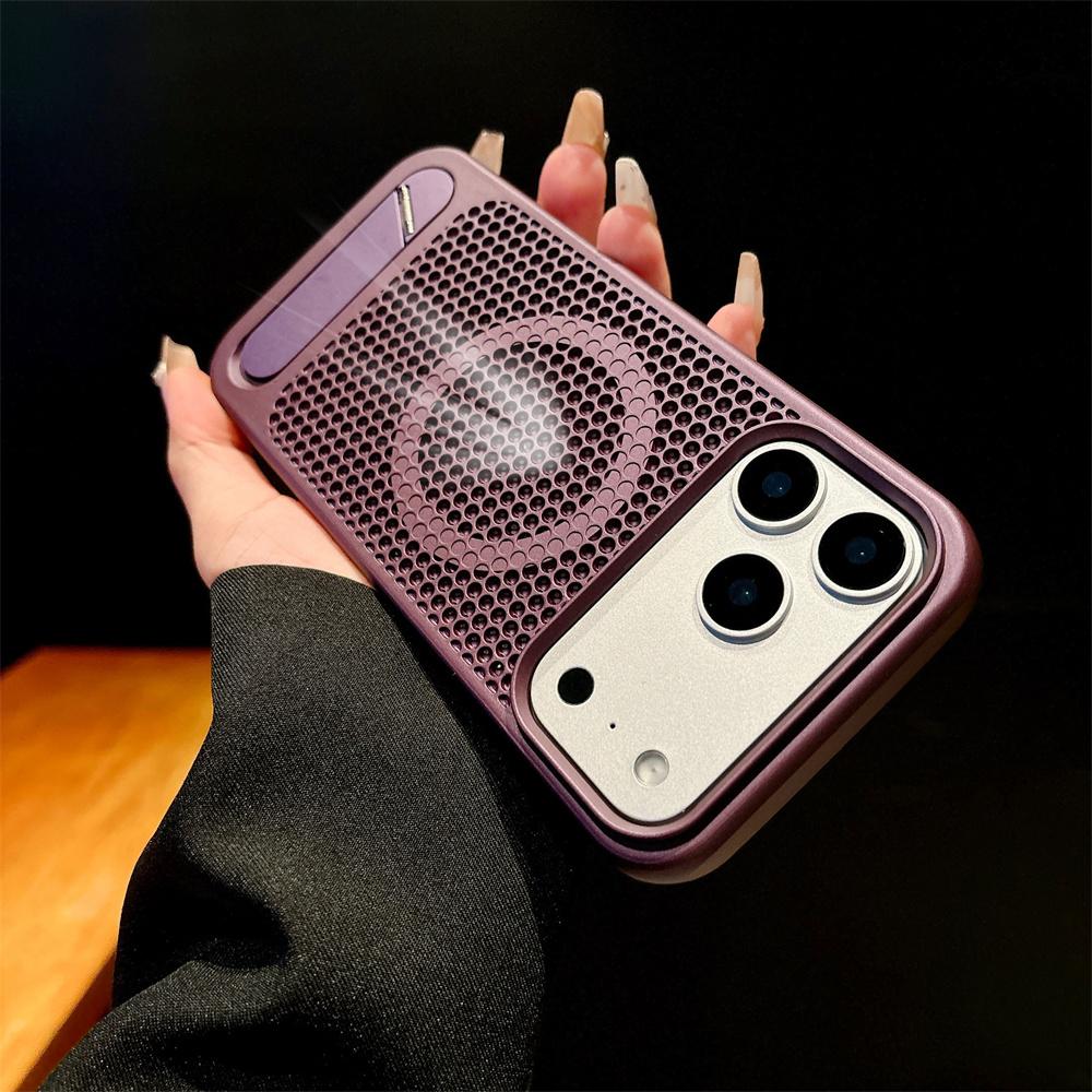 

Folding Stand Magnetic Heat Dissipation Phone Case For iPhone 17 16 15 14 13 12 Pro Max 11 Air Plus Plating Metallic Color Cover Case & Holder&iPhone 11