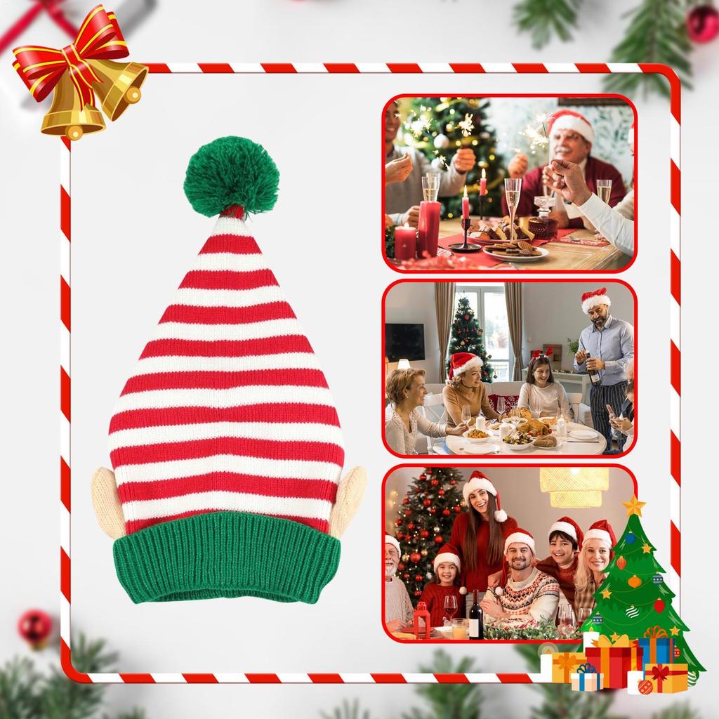 Christmas Hat Festive Striped With Ear Christmas Dwarf Hat Adults For Fun Outdoor Cosplay Party Holiday Family Gathering