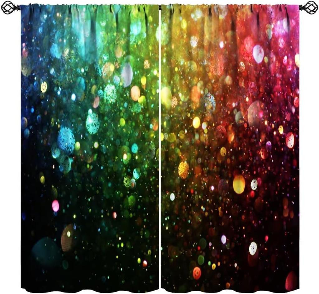 Colorful Polka Dot Curta, Kids Watercolor Rainbow Abstract Circles Geometric Pattern Window Treatments For Children Girls