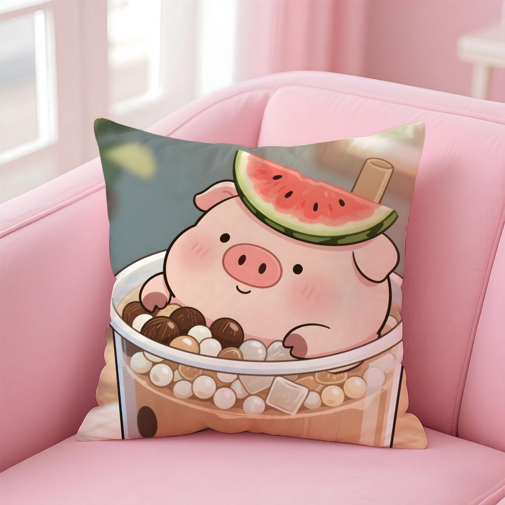 

Cute Pig Summer Surprise Cushion Cover Linen Pillowcase Cover Soft Decor for Sofa Home Room 30X30cm