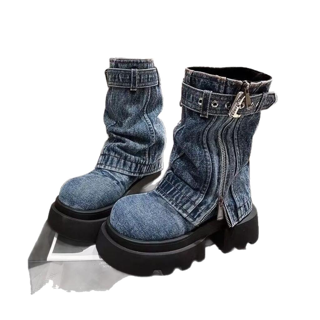 Fashion British style thick-soled medium tube Martin boots for women's autumn models, new niche personality fried street cloth boots for women
