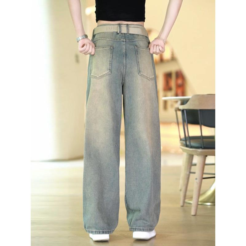 Washed ruffian handsome jeans men's trendy brand drape pants men's spring fashion versatile loose wide-leg pants