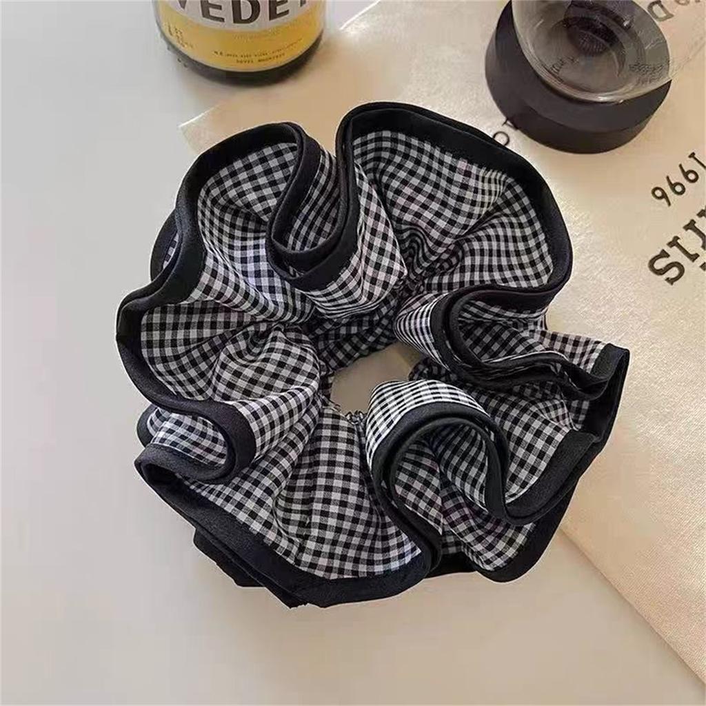 Damen Französischer Retro Doppellagiger Karomuster Spitze Großer Scrunchie Haargummi Pferdeschwanz Haargummi