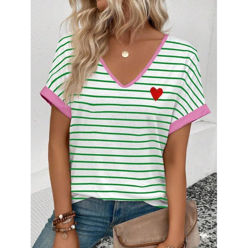 Womens V-Neck Short Sleeve T-Shirt With Leopard Print 3D Effect Colorful Ink Loose Fit Casual Office Wear